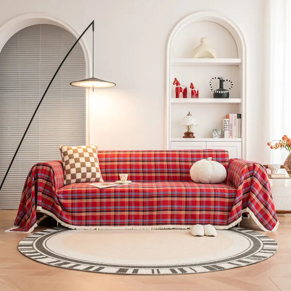 Festive Plaid Color Block Sofa Decoration Couch Cover