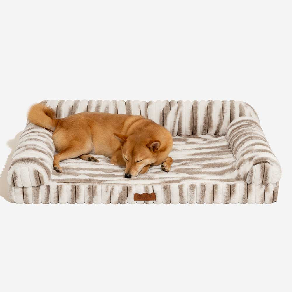 Lit pour chien avec traversin orthopédique à rayures moelleuses - Luxe Comfort