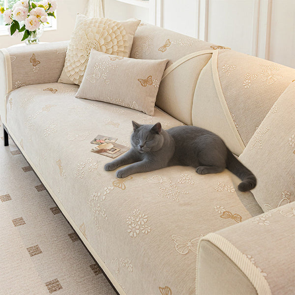 Chenilla Antideslizante Estampado de Mariposas Morandi <tc>Color</tc> Funda de sofá