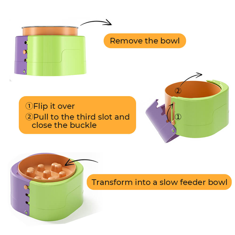 Adjustable Elevated Neck Protection Slow Feeder Pet Bowl