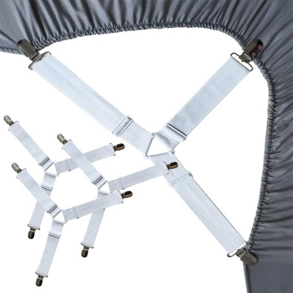 Adjustable Non-Slip Elastic Bed Sheet Straps with Metal Clips