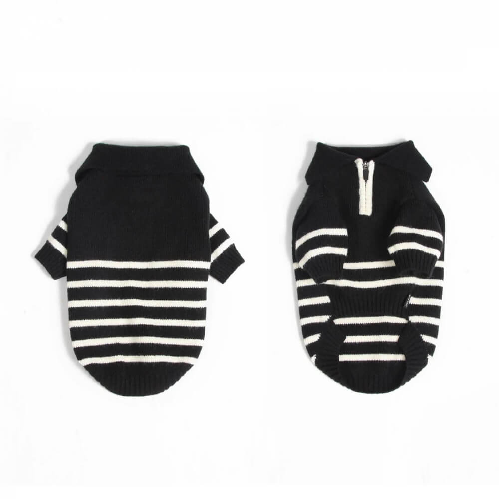 Casual Folded Collar Striped Soft Warm Stretchable Knit Dog Sweater