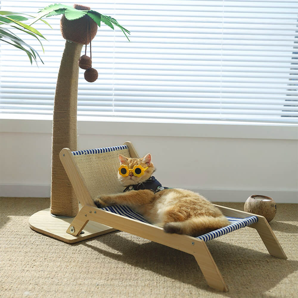 Cat Beach Vacation Lounger with Scratching Board