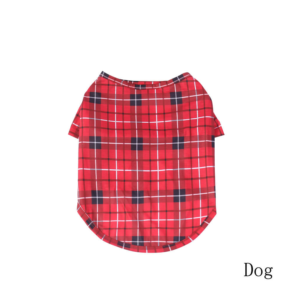 Christmas Red Checkered Full-Body Skin-Friendly Matching Pajamas for Dog and Owner