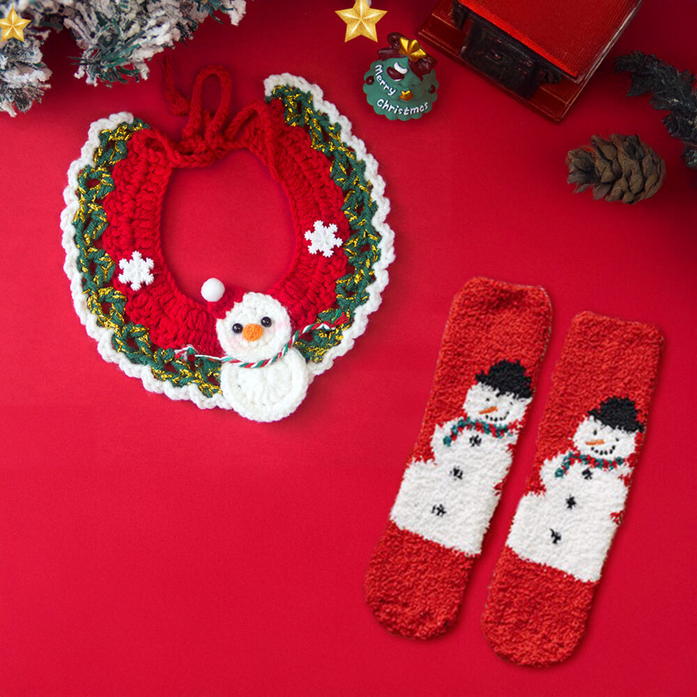 Christmas Santa Claus Knitted Scarf Matching Socks For Pet And Owner