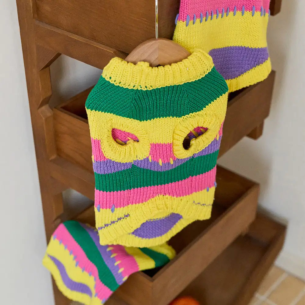 Color Blocked Striped Dachshund Sleeveless Dog Sweater