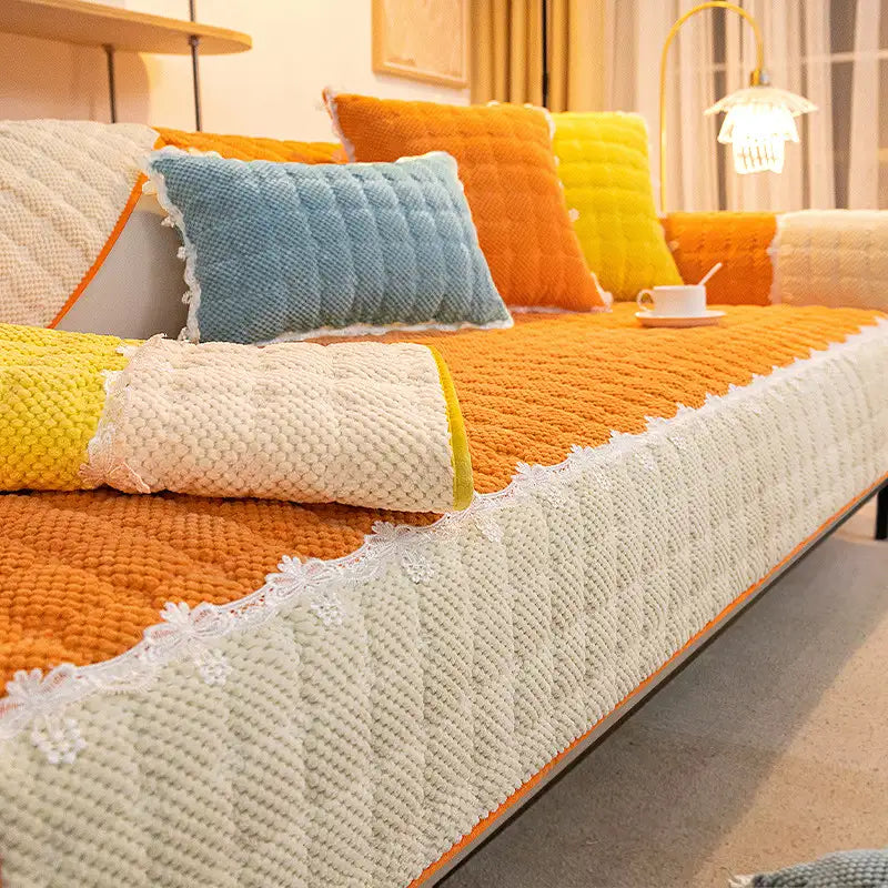 Chenille Art Corrugated Breatable No-Slip Couch Cover Coach
