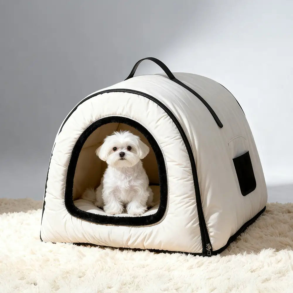 Cozy Enclosed Water-Repellent Washable Cat Cave Deep Sleep Dog Bed