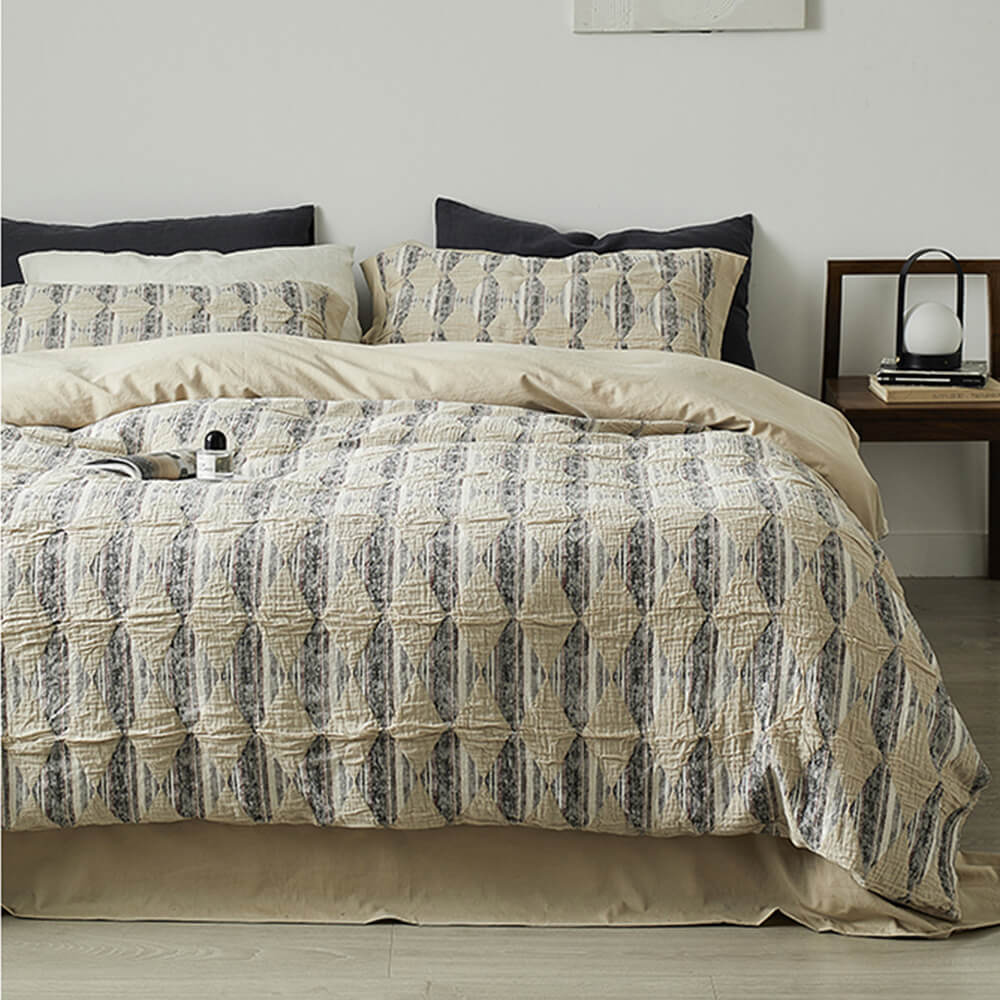 Diamond Jacquard Double-Layer Crinkled Cotton Bed Sheet Set