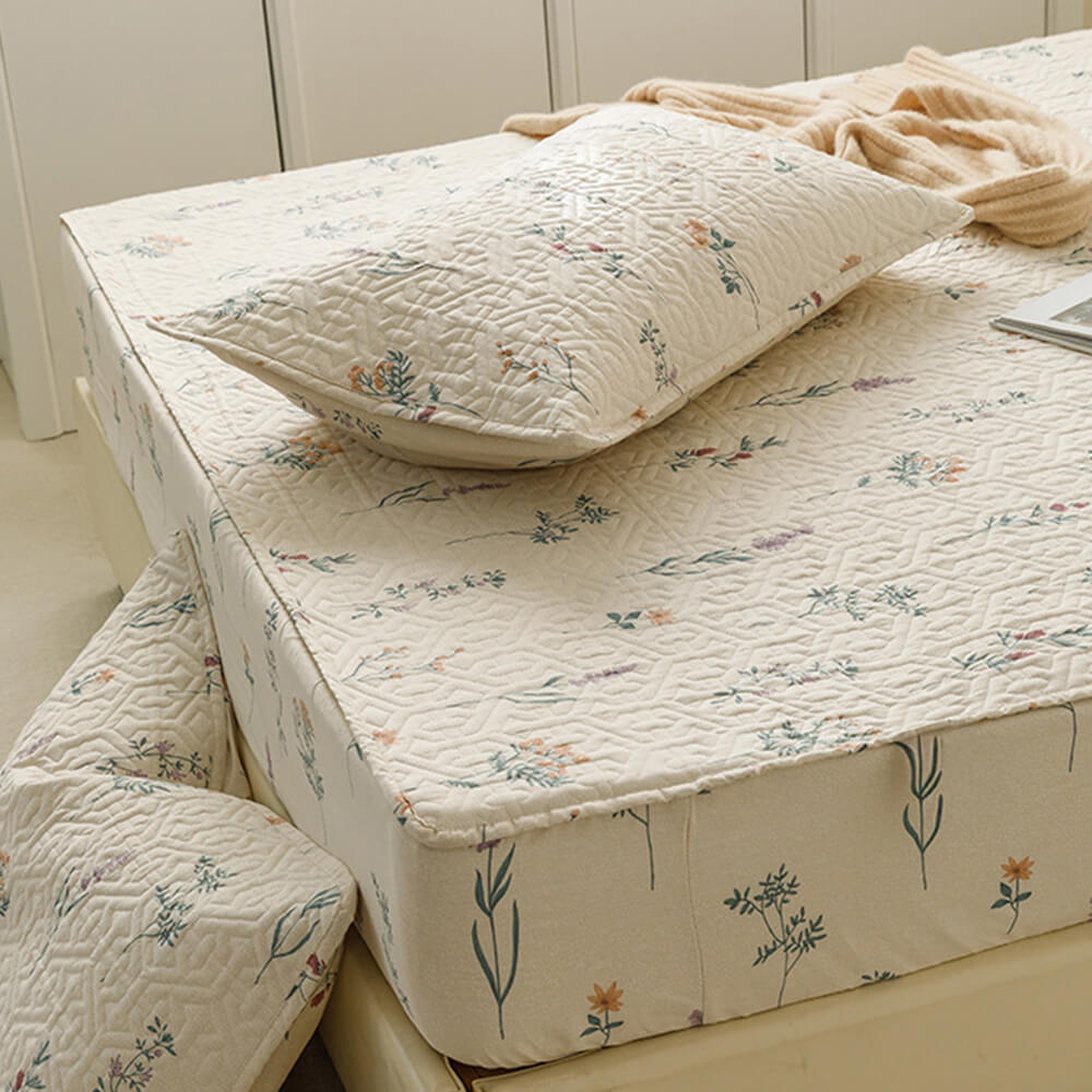 Elegant Floral Cotton Fitted Sheet Mattress Cover