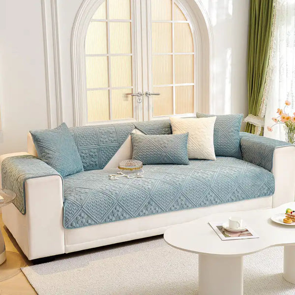 Patrón geométrico en relieve Plush suave acolchado Cubierta de sofá sin deslizamiento