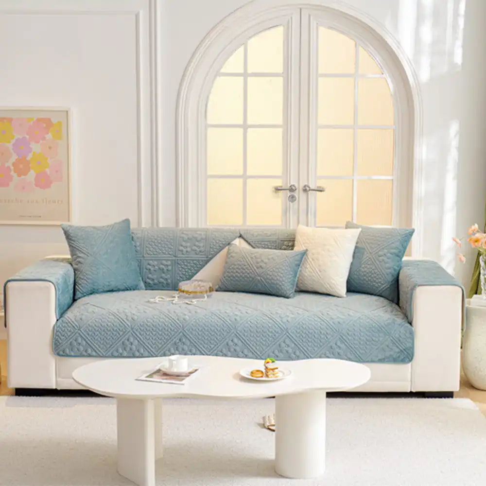 Patrón geométrico en relieve Plush suave acolchado Cubierta de sofá sin deslizamiento