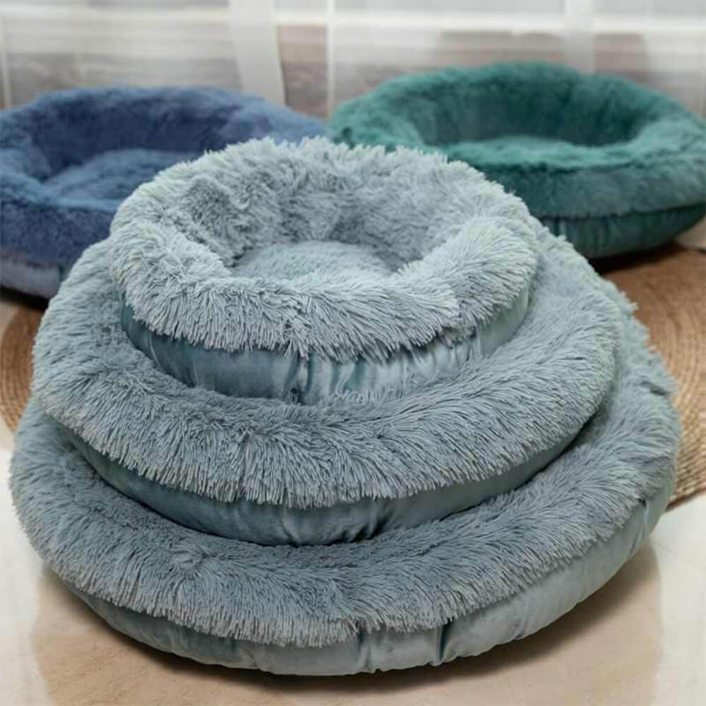 Fluffy Round Snuggle Nest Warm Sleeping Dog & Cat Bed