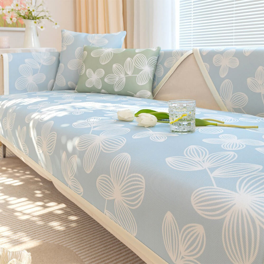 Fresh Floral Ice Silk Cooling Non-Slip Couch Cover