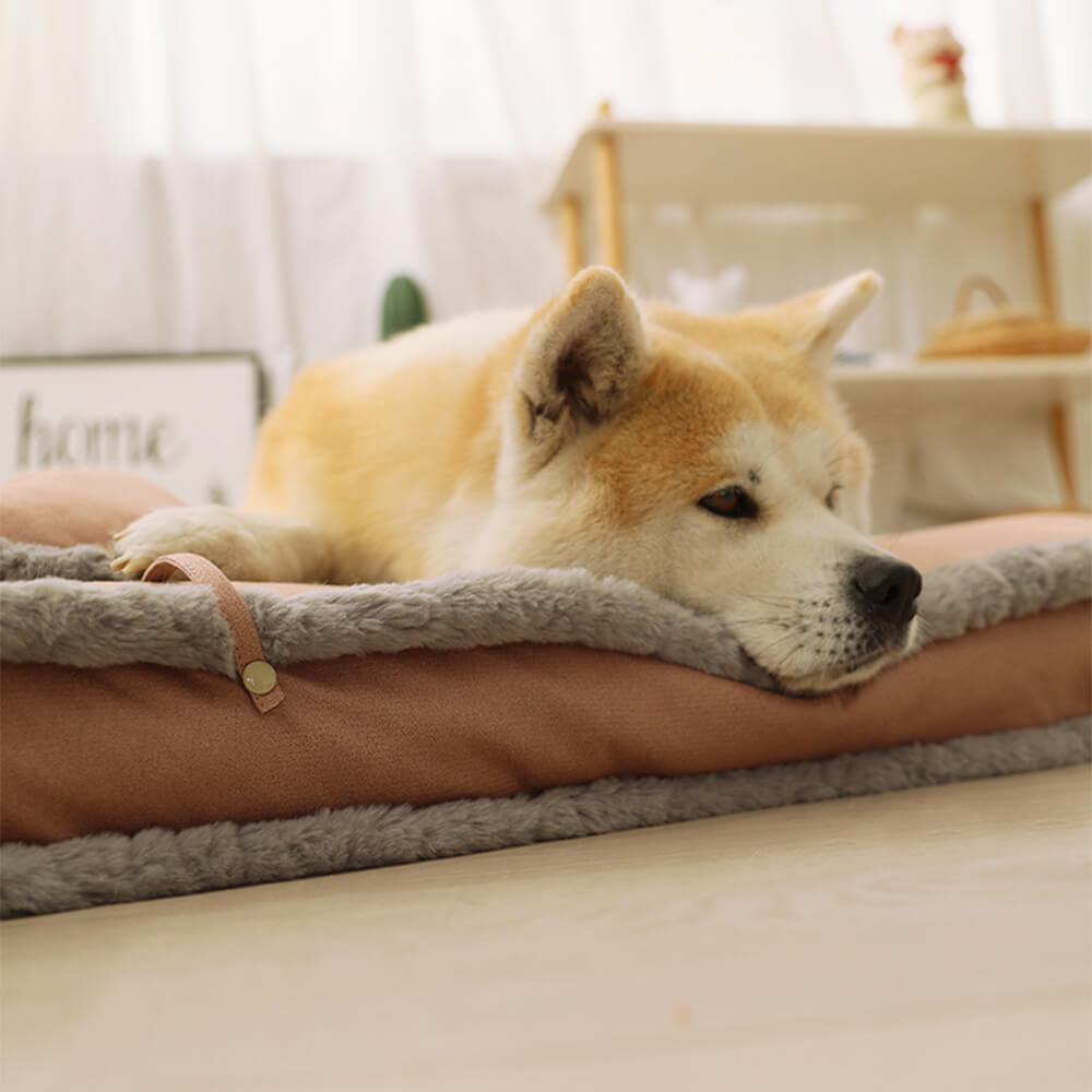 Luxuriöses Retro-Tiefschlaf-Hundebett aus Kunstleder mit Kissen