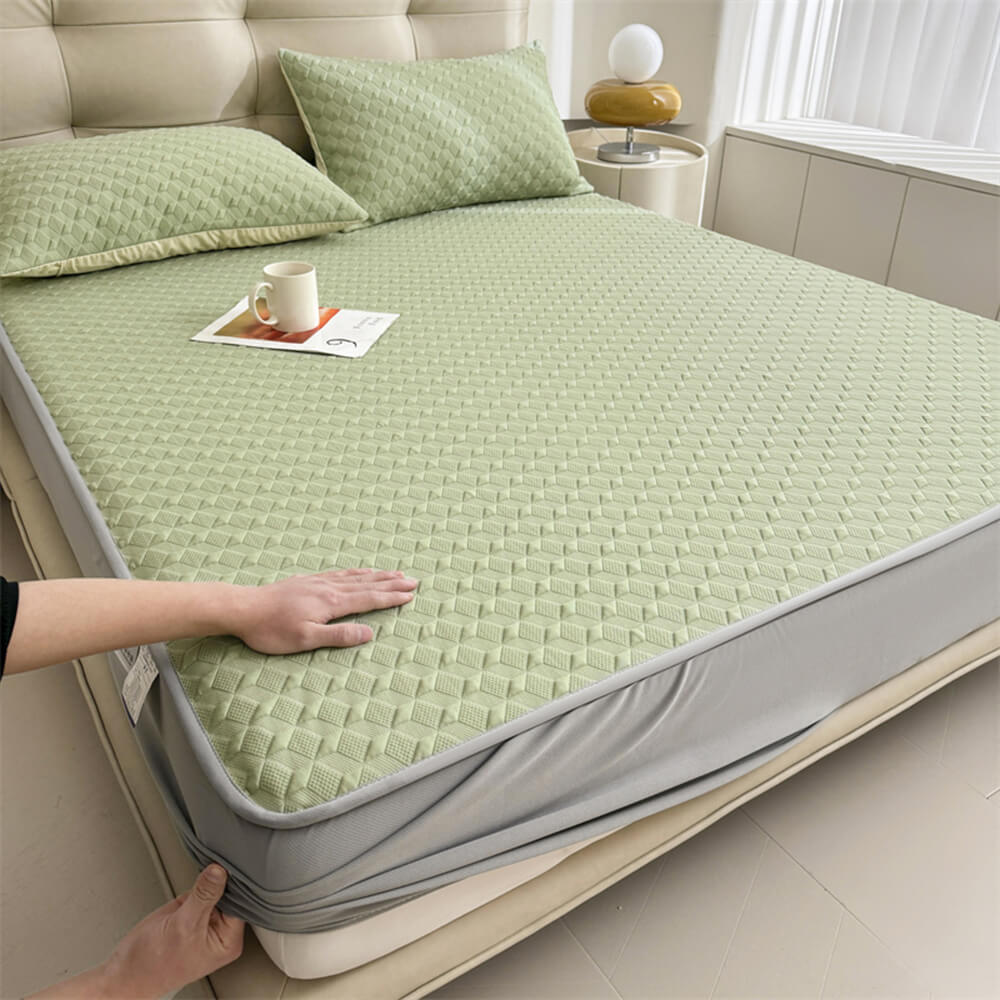 Luxury Cooling Ice Silk Breathable Houndstooth Fitted Sheet Mattress Cover