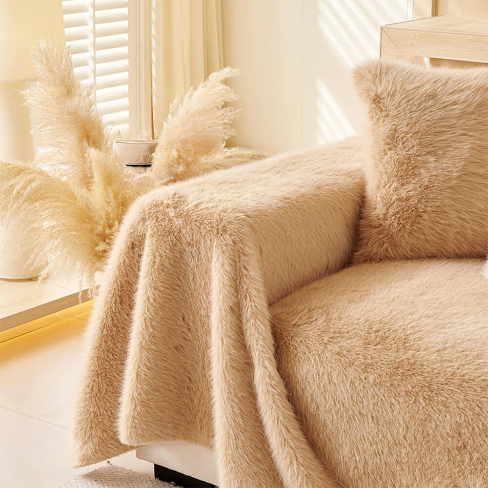 Luxury Skin-Friendly Long Faux Fur One-Piece Multi Functional Couch Cover