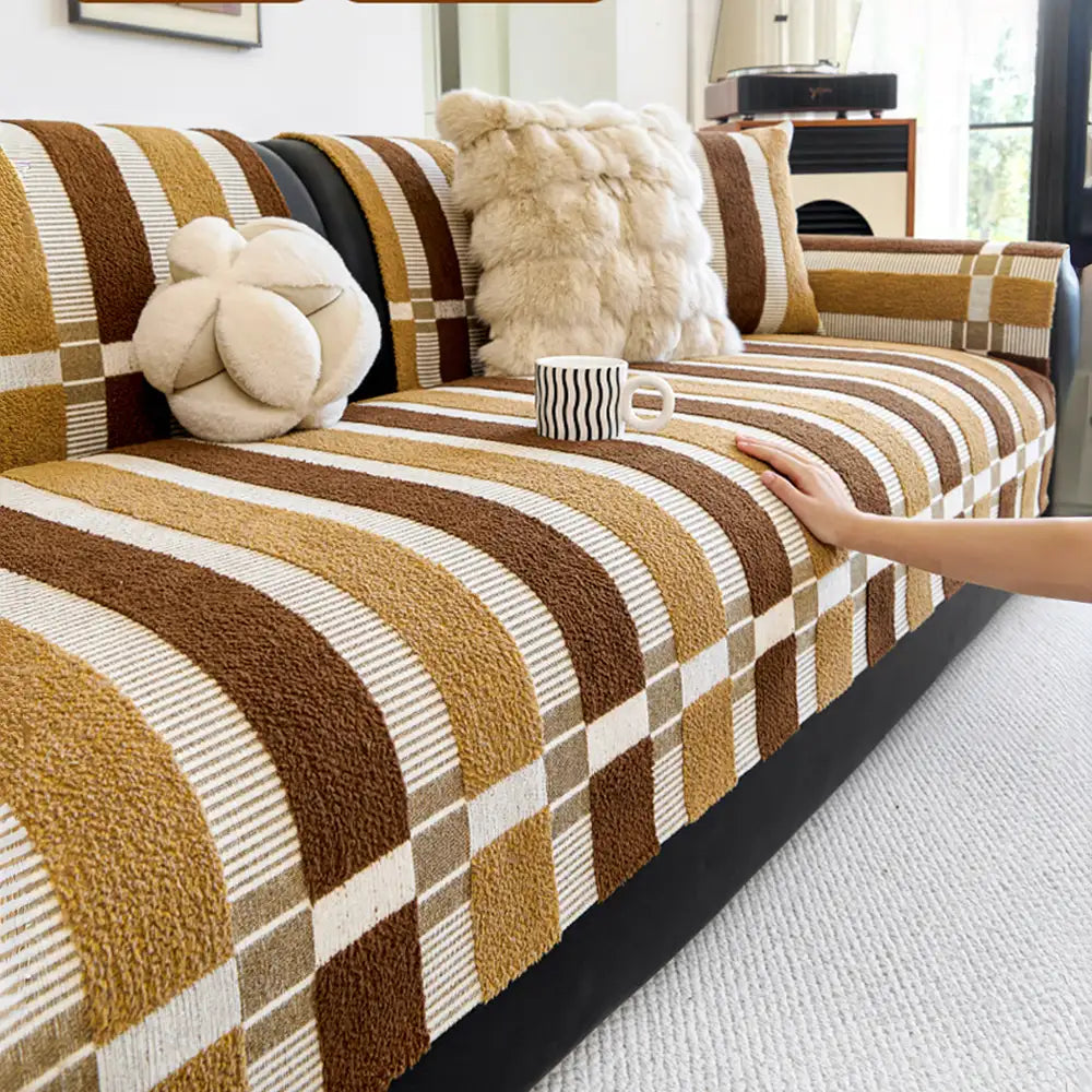 Chenille Art Corrugated Breatable No-Slip Couch Cover Coach