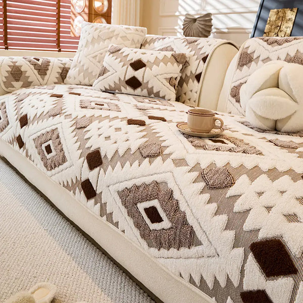 Chenille Art Corrugated Breatable No-Slip Couch Cover Coach