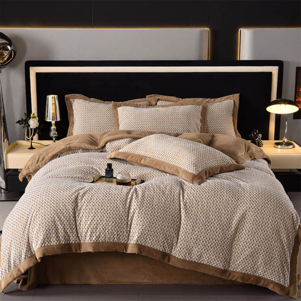 Moderno de dos tonos tejidos tejidos de espiga tibia de la cama de terciopelo de terciopelo