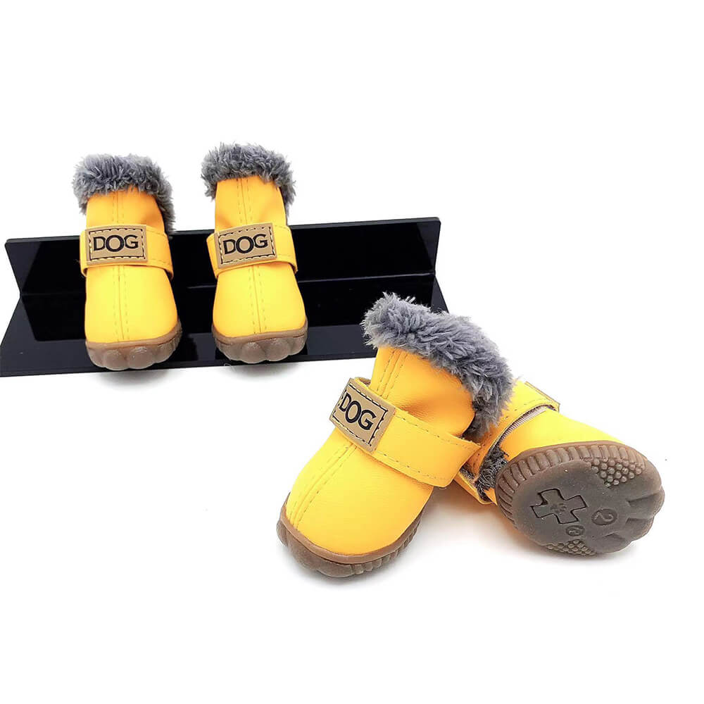 PU Leather Waterproof Anti-Slip Plush Lined Dog Boots