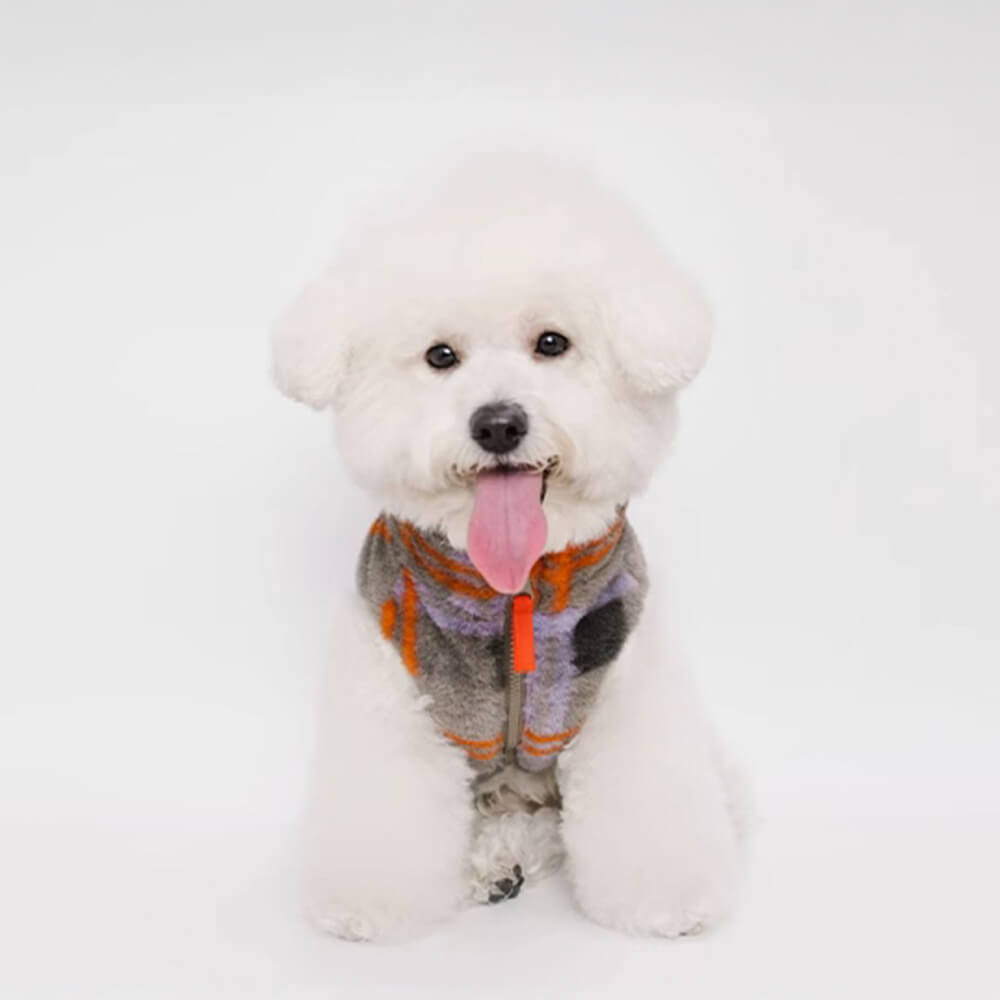 Plaid Skin-Friendly Fleece Embroidery with Leash Opening Dog Jacket