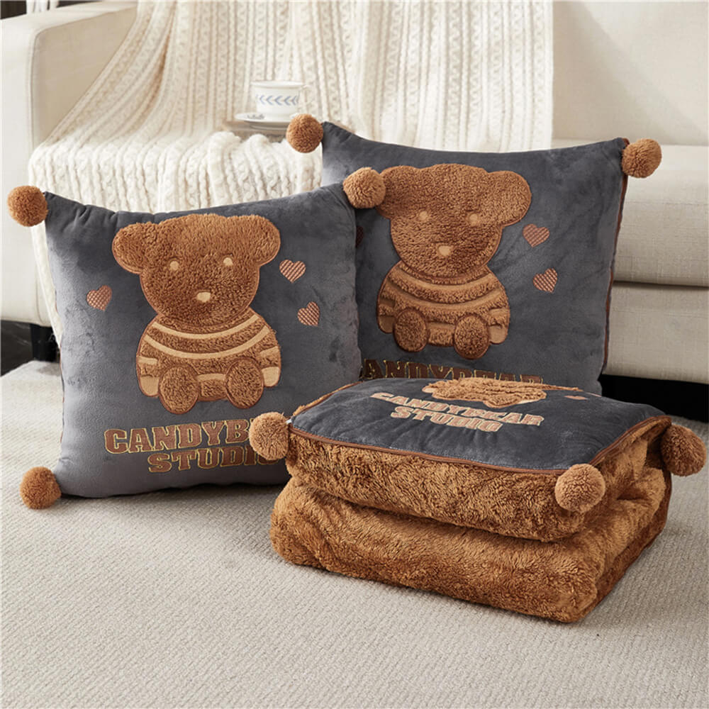 Plush Bear Car Travel Nap 2 in 1 Cushion Pillow Blanket