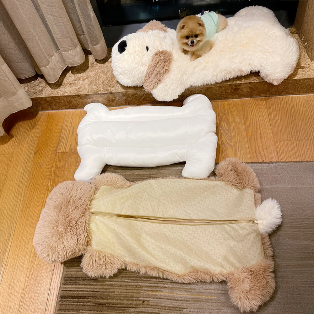 Plush Dog-Shaped Doll Faux Fleece Decorative Lounger Rug