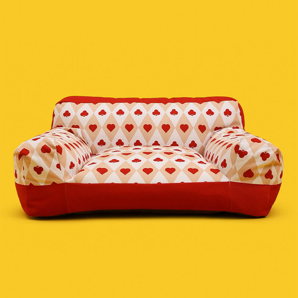 Retro Red Heart Poker Pet Sofa Fully Support Dog Sofa Bed