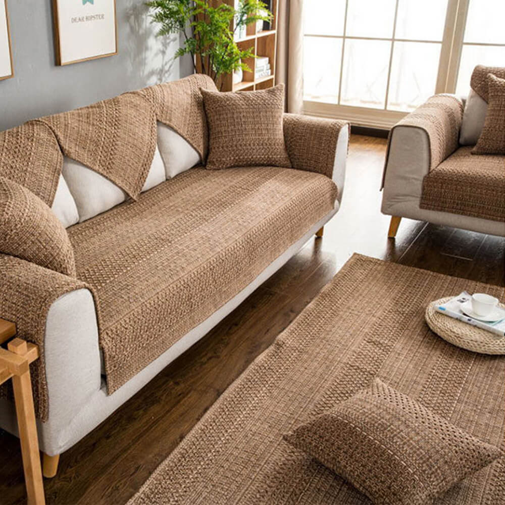 Rustic Durable Woven Linen Blend Breathable Couch Cover