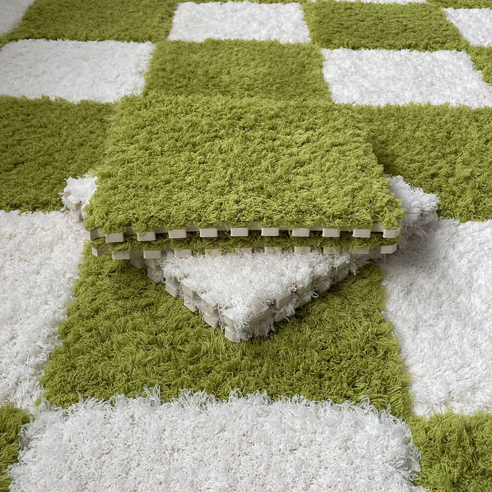 Shaggy Plush Washable Interlocking Home Area Rug Tiles