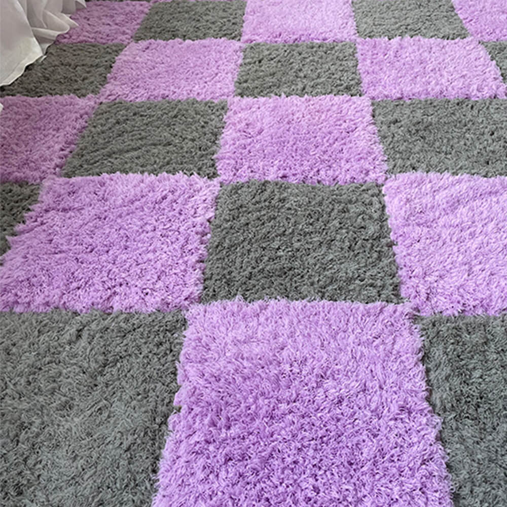 Shaggy Plush Washable Interlocking Home Area Rug Tiles