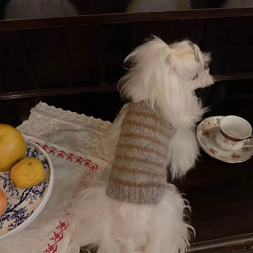 Soft Faux Wool Knitted Striped Dog Sweater for Small Dogs