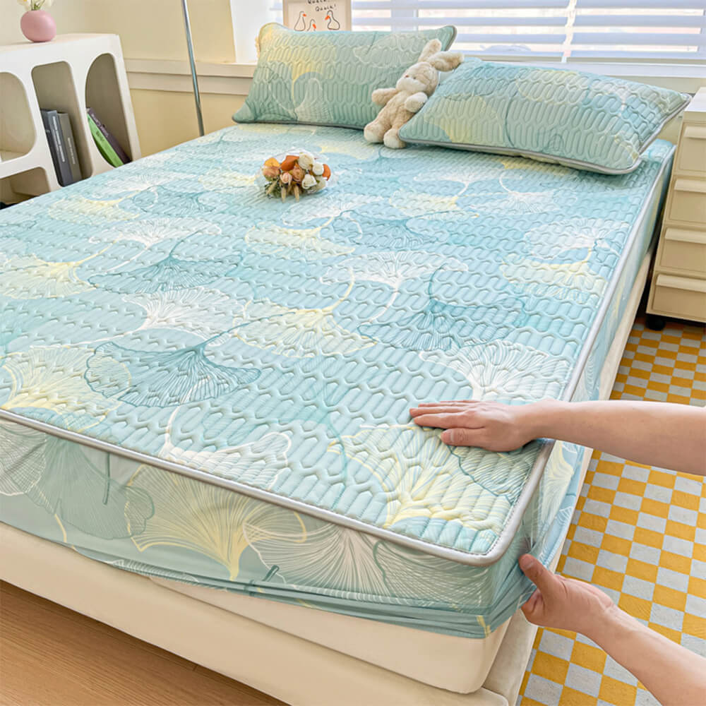 Soft Printed Cooling Quilted Latex Fitted Sheet Mattress Cover