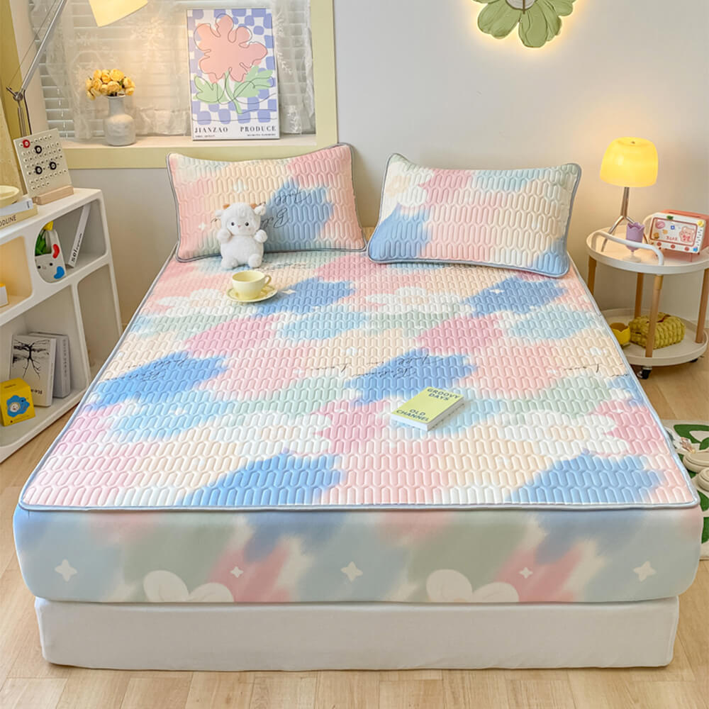 Soft Printed Cooling Quilted Latex Fitted Sheet Mattress Cover