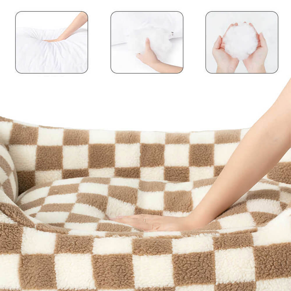 Stylish Checkerboard Warmth Removable Washable  Dog Sofa Bed