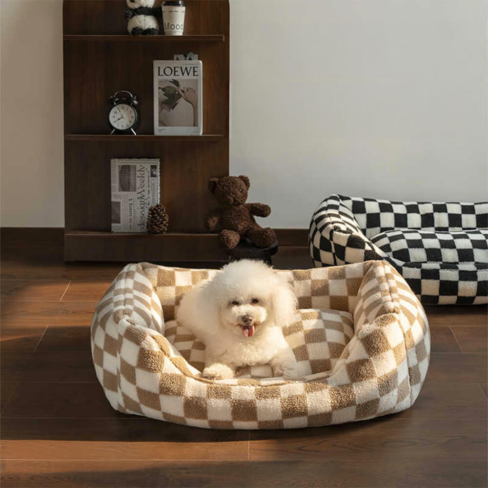 Stylish Checkerboard Warmth Removable Washable  Dog Sofa Bed