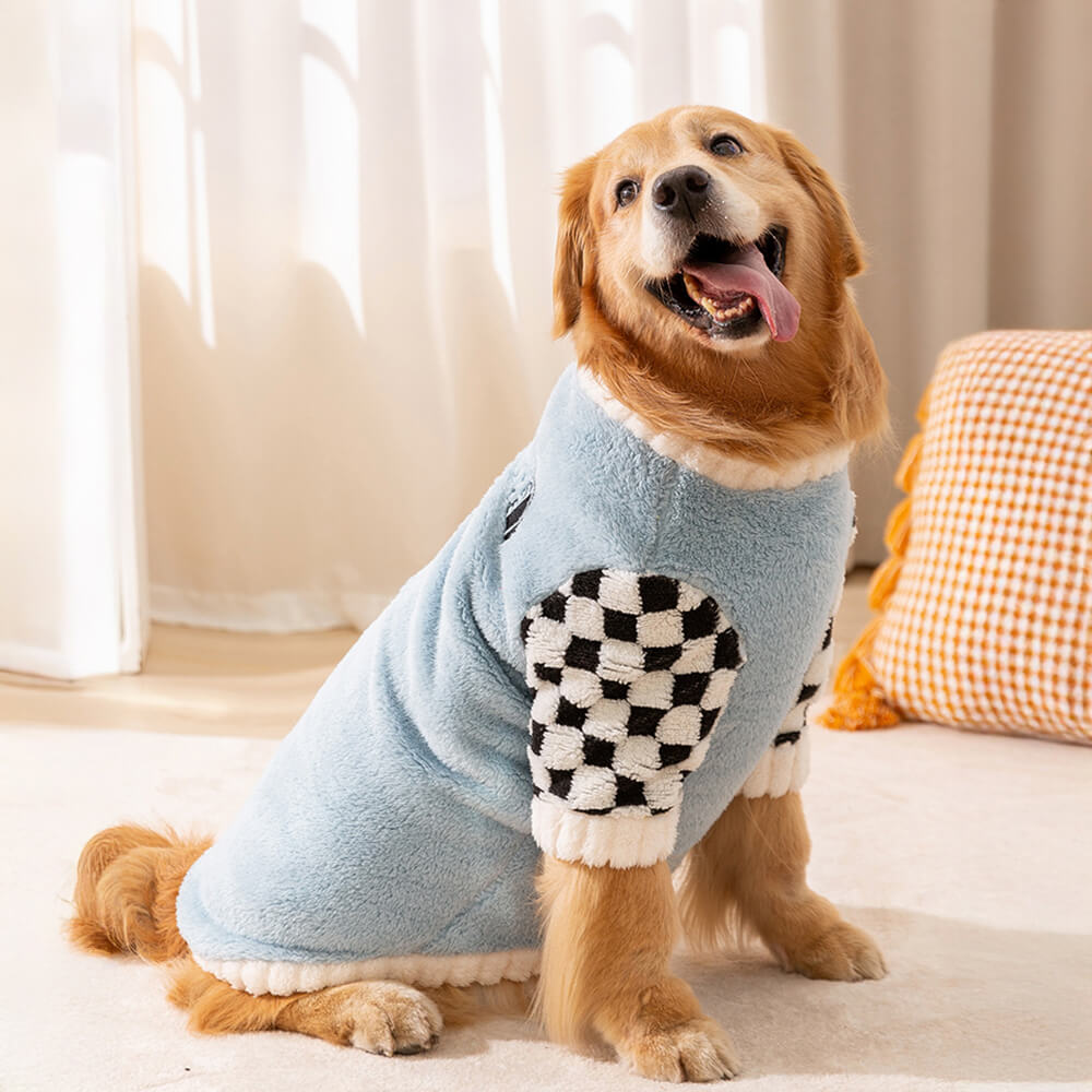 Stylish Chessboard Warm Plush Dog Jacket Coat