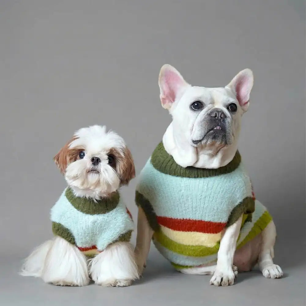 Stylish Striped Stand-Up Collar Knitted Plush Dog Sweater