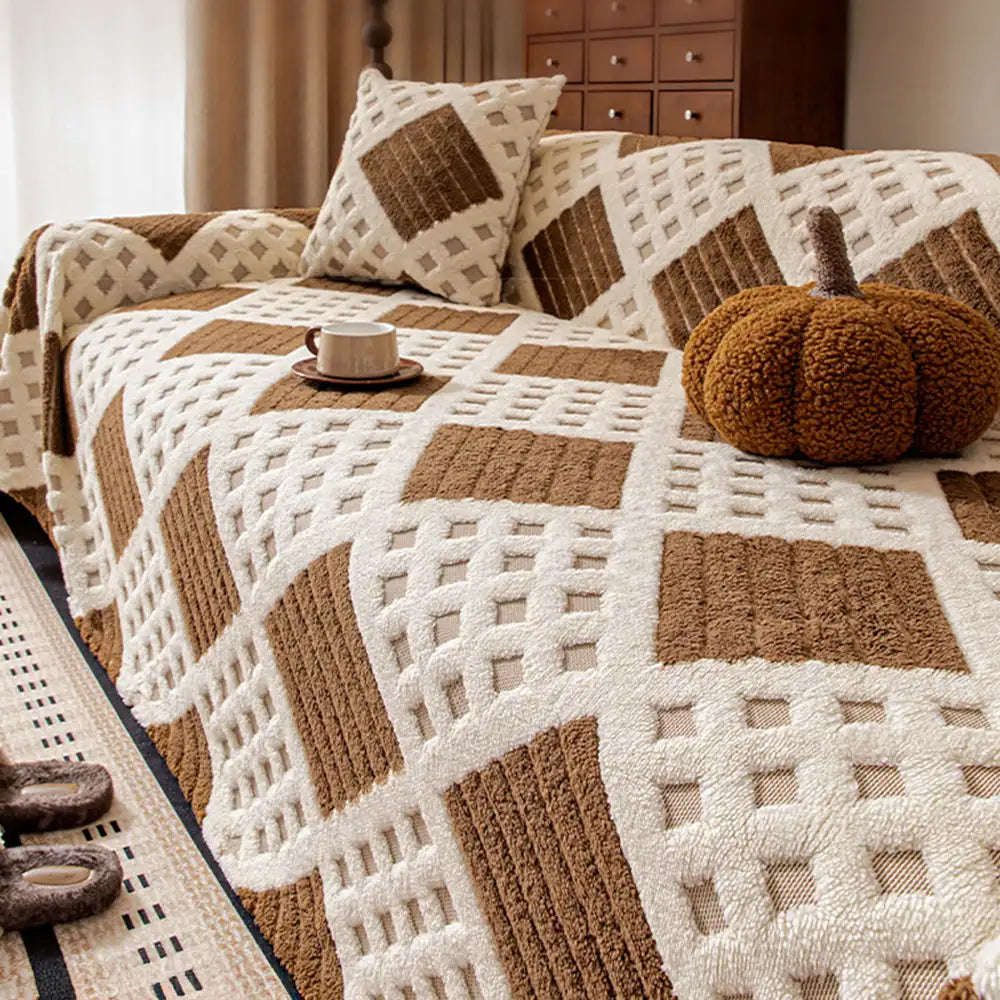 Thickened Plush Diamond Jacquard Sofa Scratch-Resistant Couch Cover