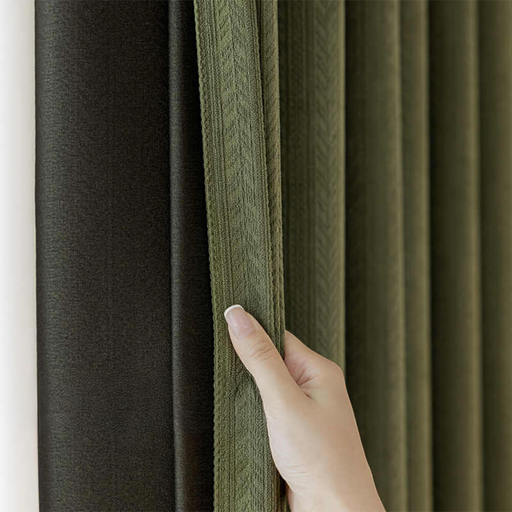 Wheat Jacquard Soft Thickened Chenille Soundproof High Blackout Curtain Set