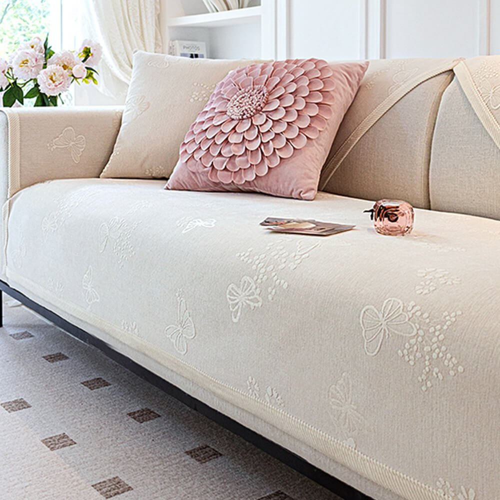 Chenilla Antideslizante Estampado de Mariposas Morandi <tc>Color</tc> Funda de sofá