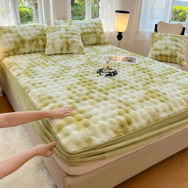 Gradiente de crema de crema Faux Faux Rabbit Fur Cubierta de colchón de lámina CALIENTE