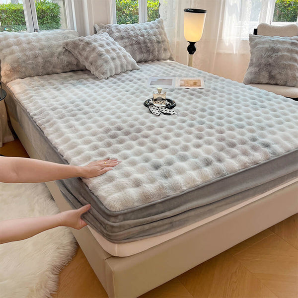 Gradiente de crema de crema Faux Faux Rabbit Fur Cubierta de colchón de lámina CALIENTE