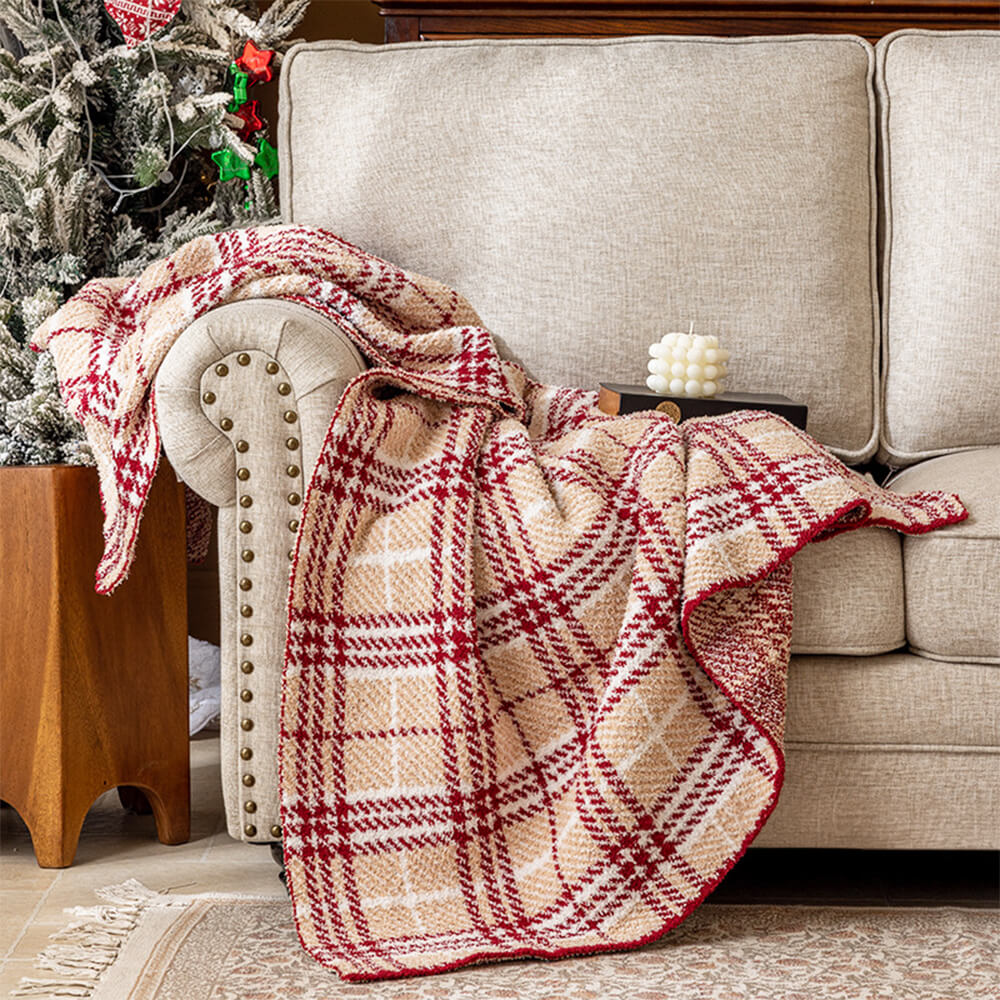 Luxury French Cozy Plush Checkered Sofa Throw Blanket