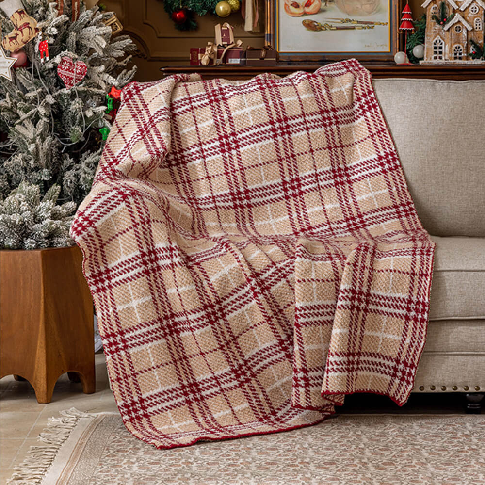 Luxury French Cozy Plush Checkered Sofa Throw Blanket