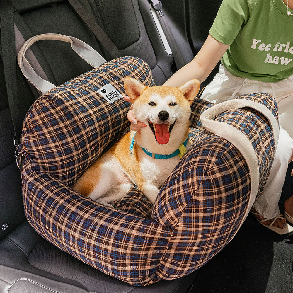 Cama para asiento de coche para perro con diseño de tablero de ajedrez y corazón vintage