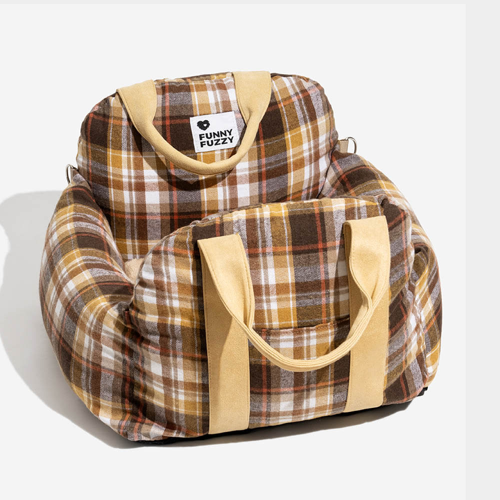 Vintage Plaid Travel Safety Dog Car Seat Bed