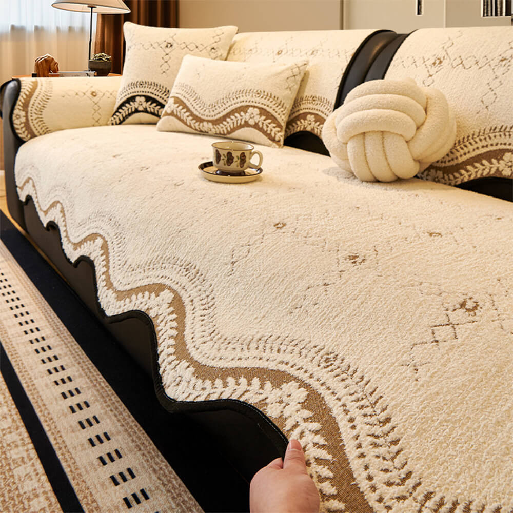 Cubierta de sofá de felpa anti-Stratch de patrón ondulado