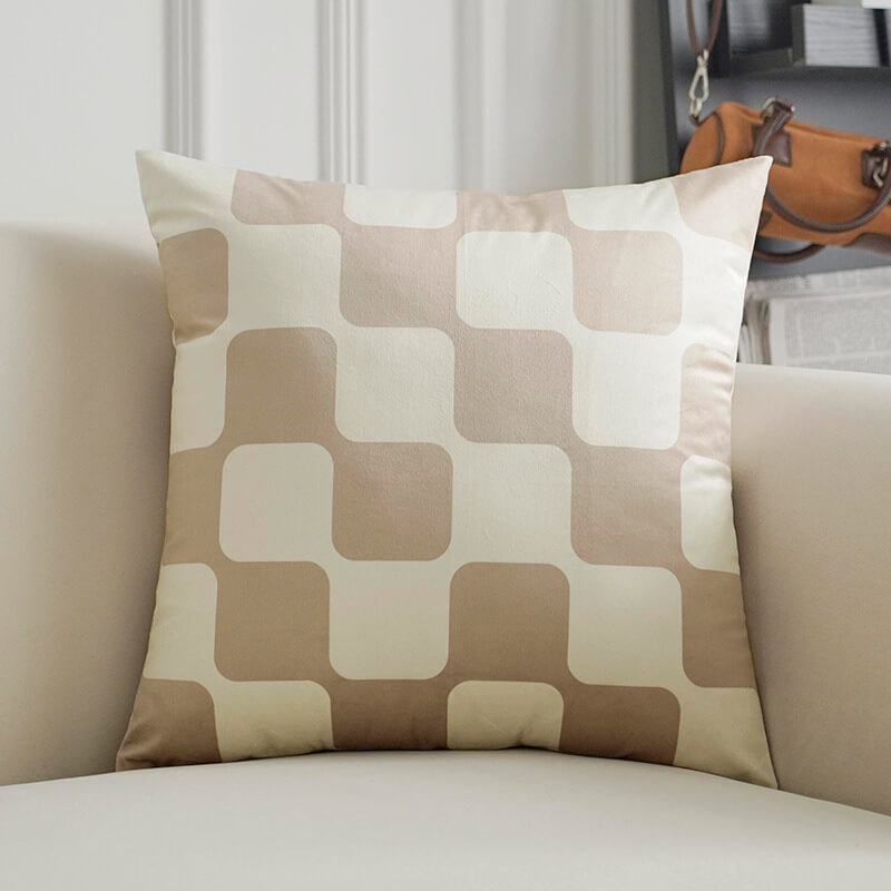 Geometric Labyrinth Check Velvet Throw Pillow